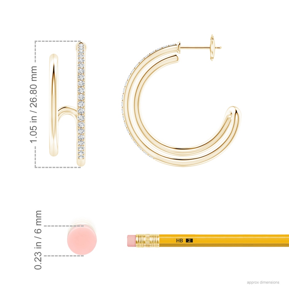 1.35mm GVS2 Diamond Twin Layer Hoop Earrings in Yellow Gold ruler
