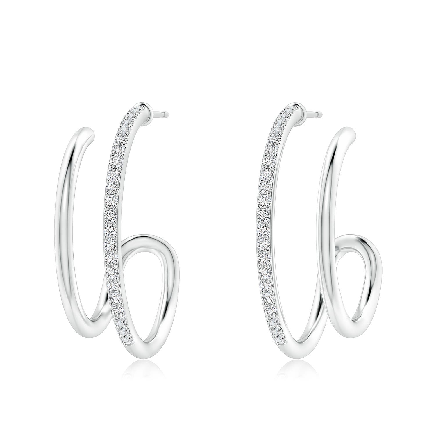1.35mm HSI2 Diamond Twin Layer Hoop Earrings in White Gold