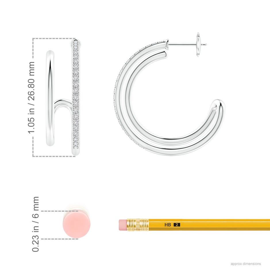 1.35mm HSI2 Diamond Twin Layer Hoop Earrings in White Gold ruler
