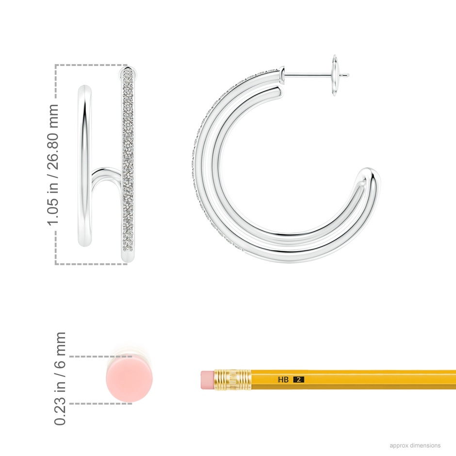 1.35mm KI3 Diamond Twin Layer Hoop Earrings in White Gold ruler