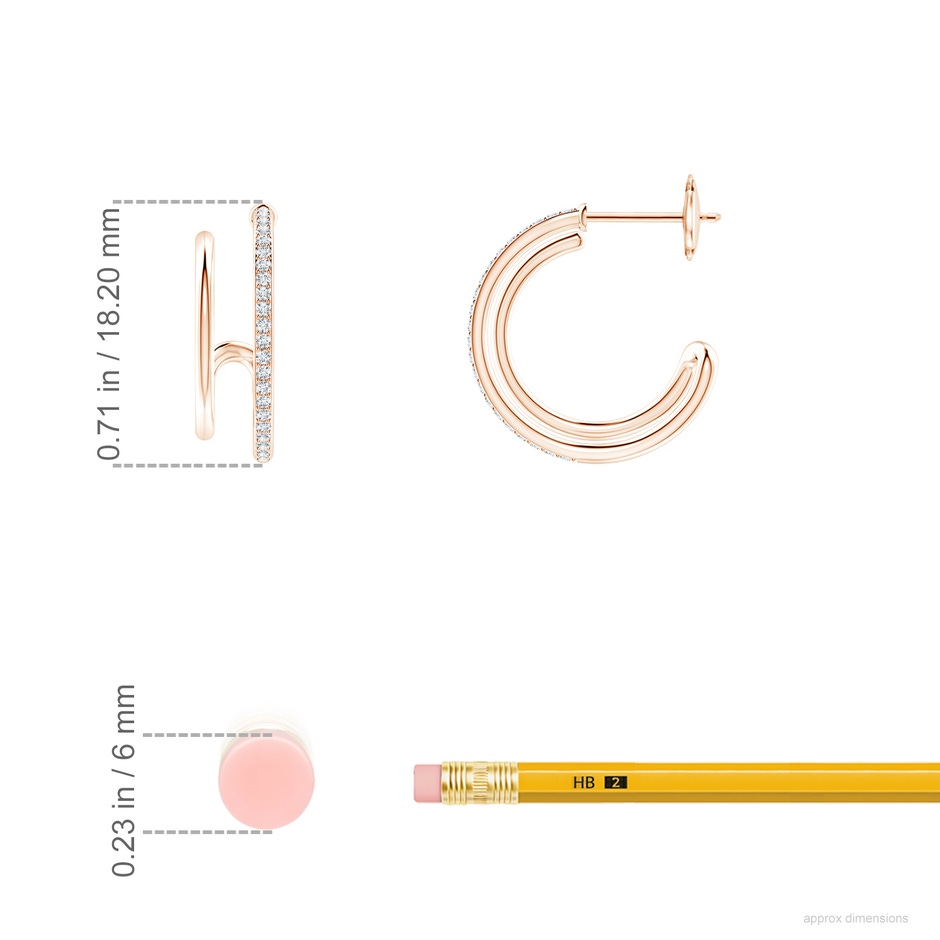 1mm GVS2 Diamond Twin Layer Hoop Earrings in Rose Gold ruler