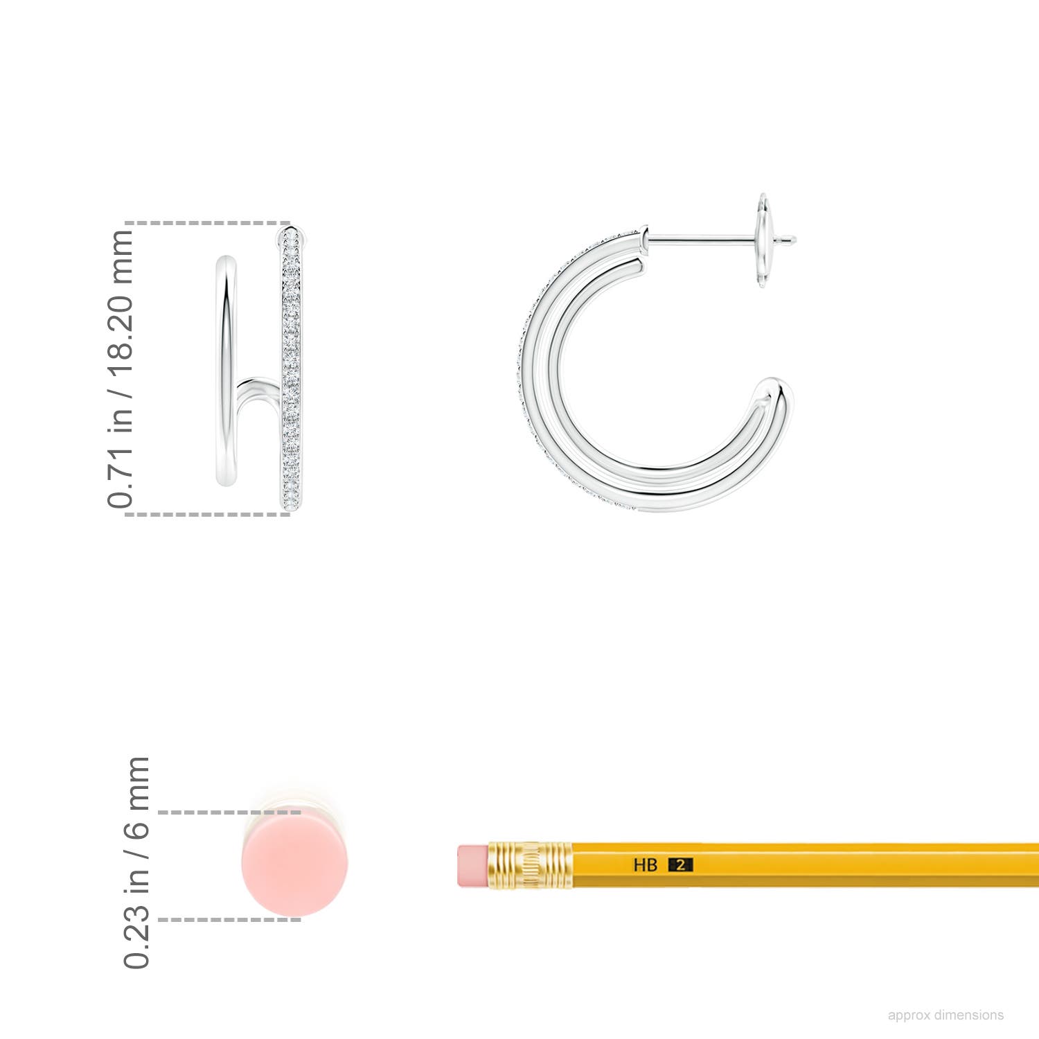 1mm GVS2 Diamond Twin Layer Hoop Earrings in White Gold - ruler