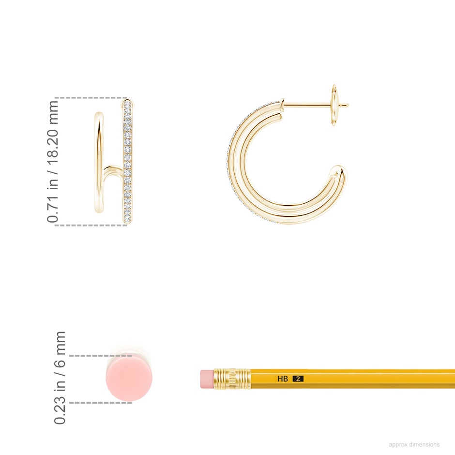 1mm GVS2 Diamond Twin Layer Hoop Earrings in Yellow Gold ruler