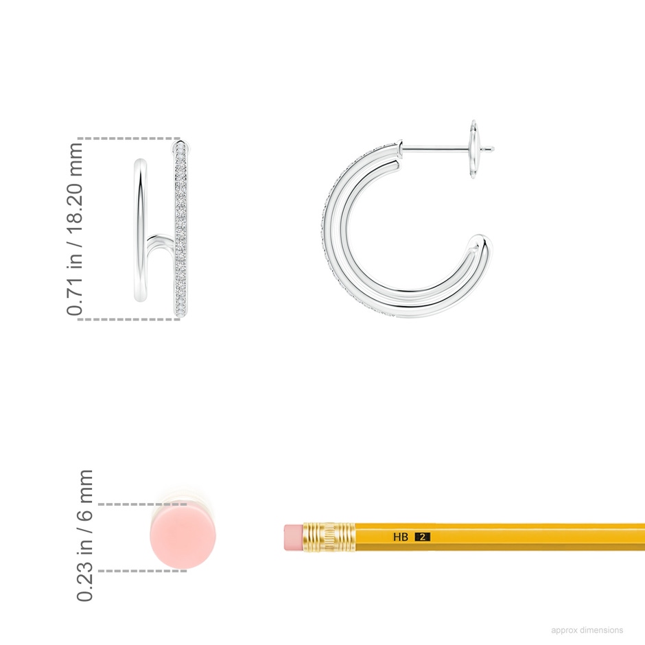 1mm HSI2 Diamond Twin Layer Hoop Earrings in White Gold ruler