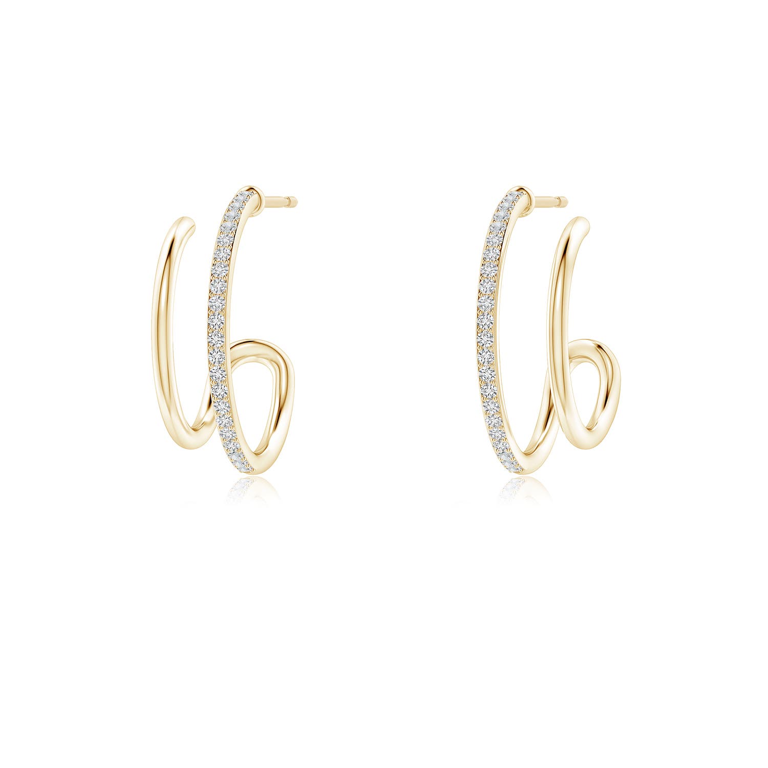 1mm HSI2 Diamond Twin Layer Hoop Earrings in Yellow Gold