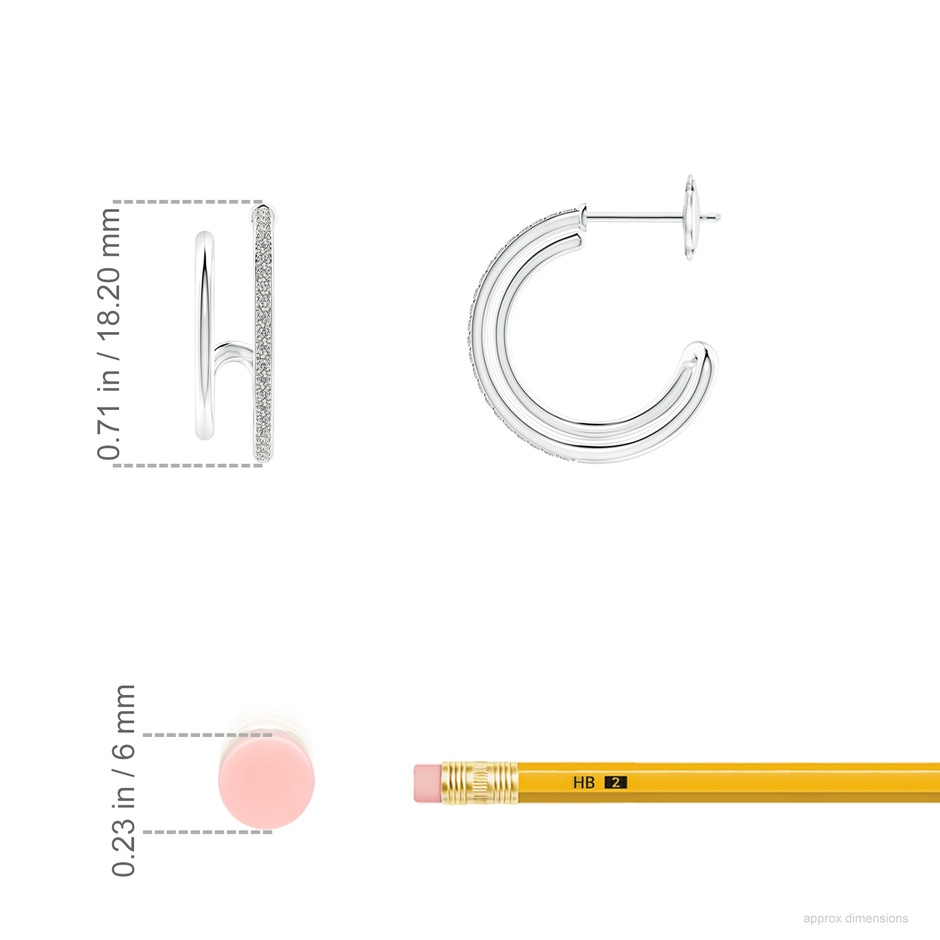 1mm KI3 Diamond Twin Layer Hoop Earrings in White Gold ruler