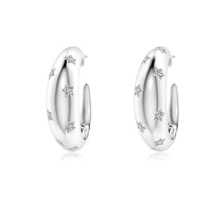 1.95mm KI3 Flush-Set Diamond Star Dome Hoop Earrings in S999 Silver