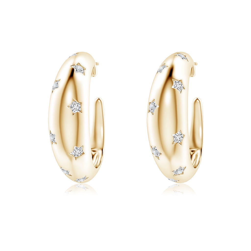 2.25mm HSI2 Flush-Set Diamond Star Dome Hoop Earrings in Yellow Gold