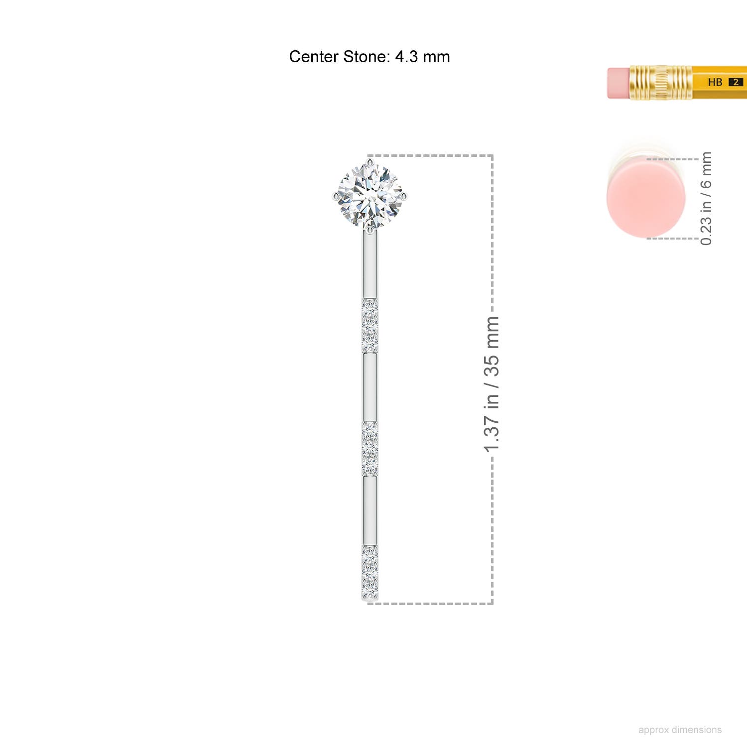 4.3mm GVS2 Front-Back Diamond Multi-Wear Stud Earrings in White Gold - ruler