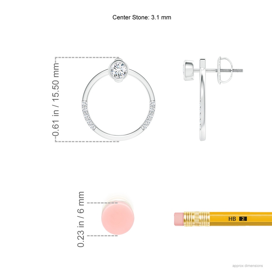 3.1mm GVS2 Bezel-Set Round Diamond Front-Back Stud Earrings in P950 Platinum ruler