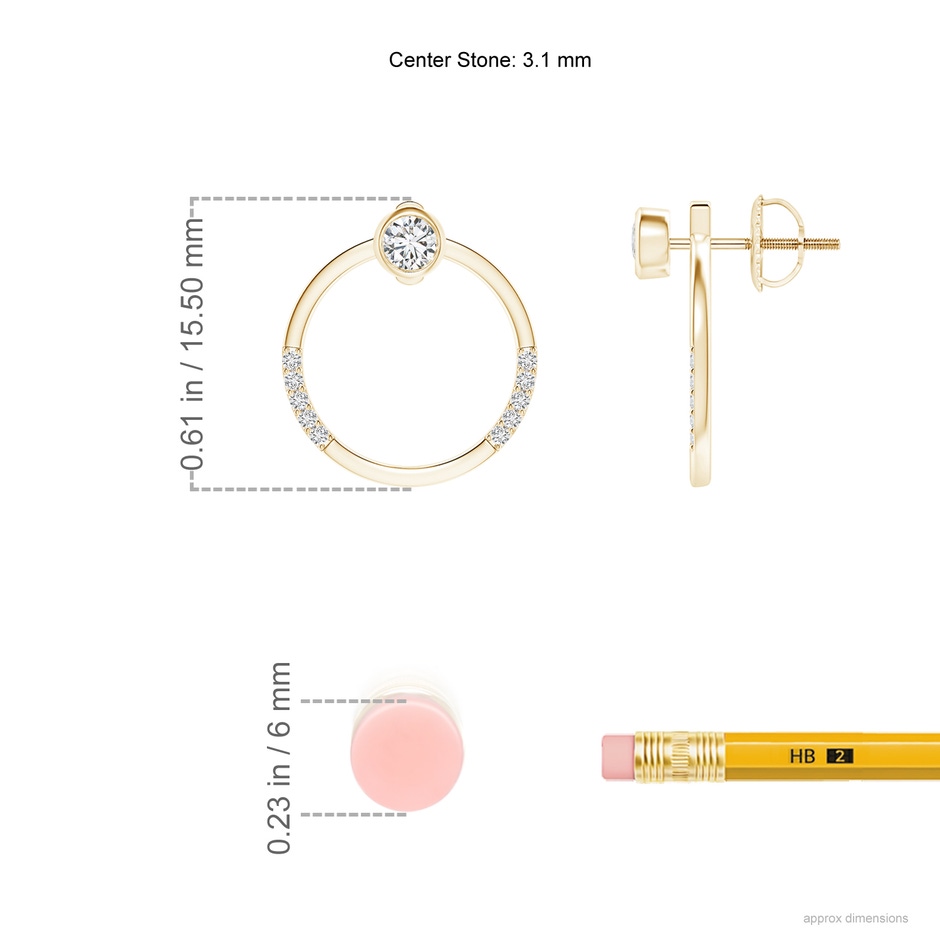 3.1mm HSI2 Bezel-Set Round Diamond Front-Back Stud Earrings in Yellow Gold ruler