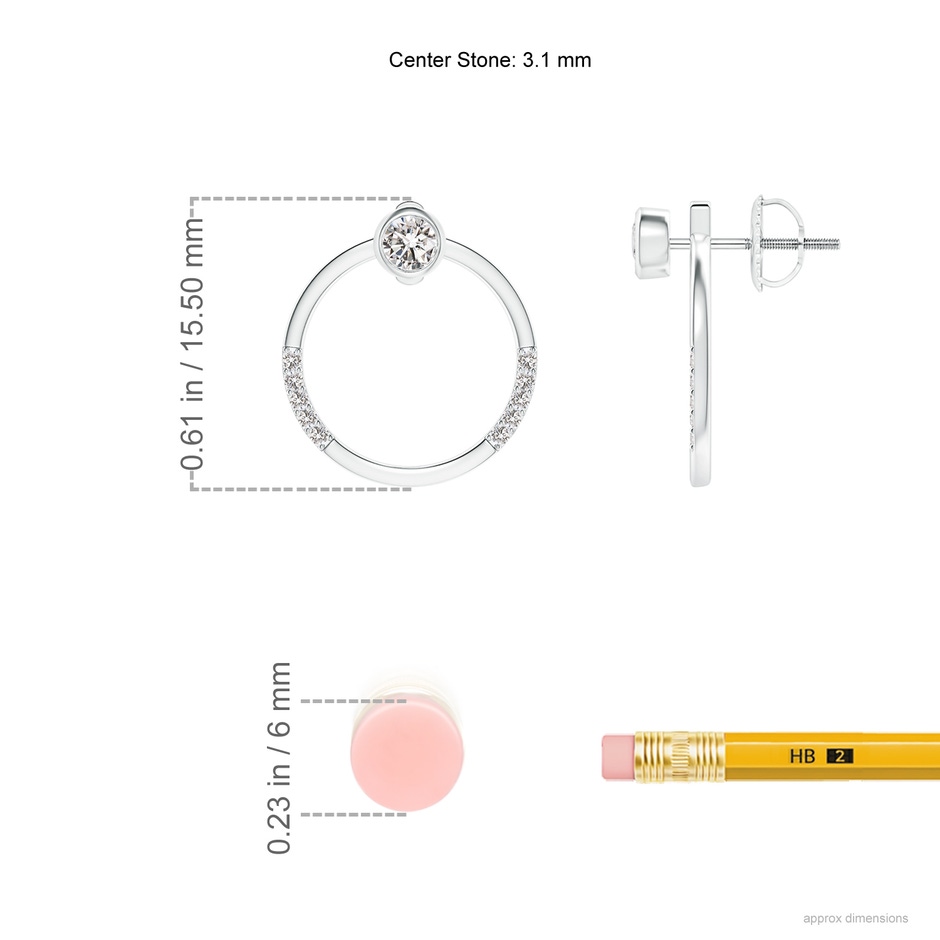 3.1mm IJI1I2 Bezel-Set Round Diamond Front-Back Stud Earrings in P950 Platinum ruler