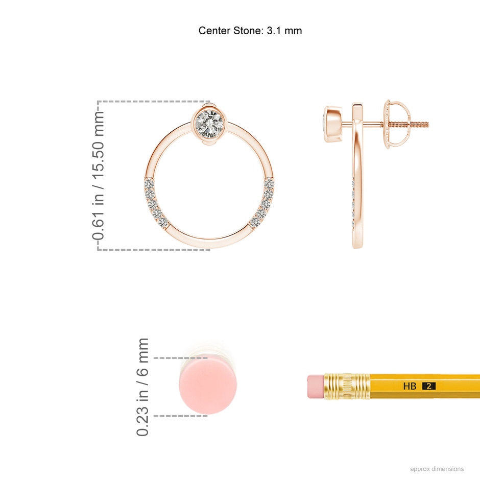 3.1mm KI3 Bezel-Set Round Diamond Front-Back Stud Earrings in Rose Gold ruler