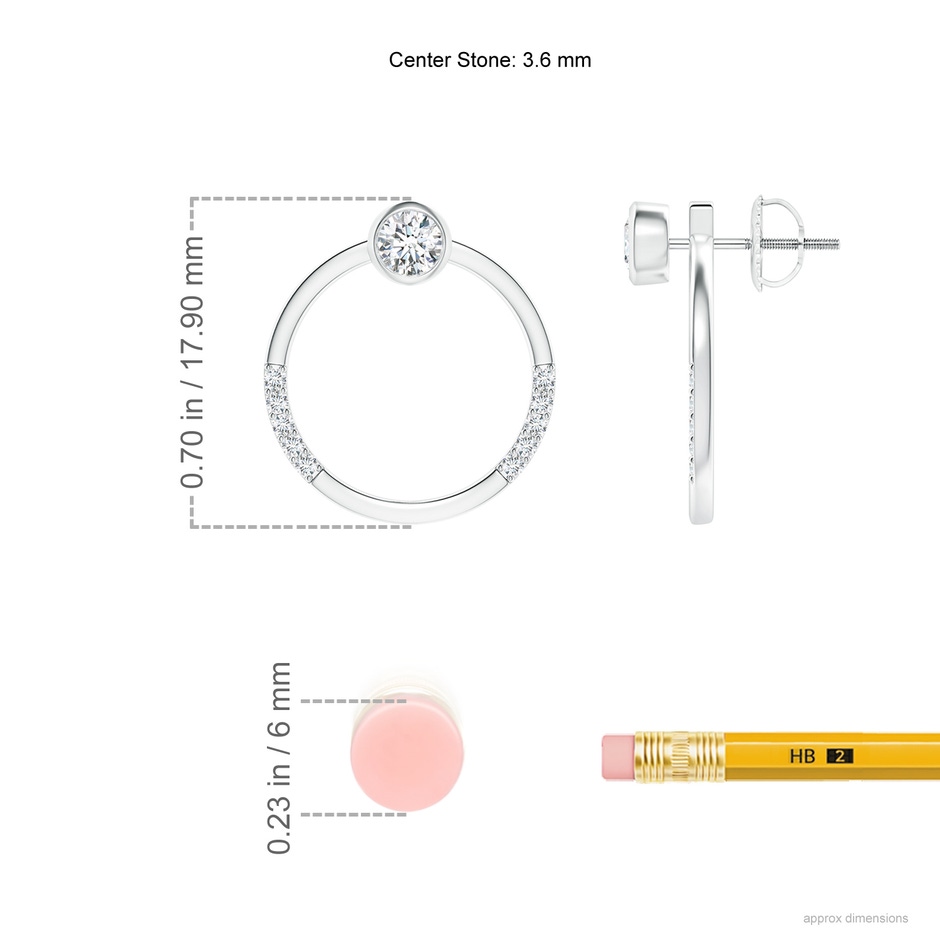 3.6mm GVS2 Bezel-Set Round Diamond Front-Back Stud Earrings in P950 Platinum ruler