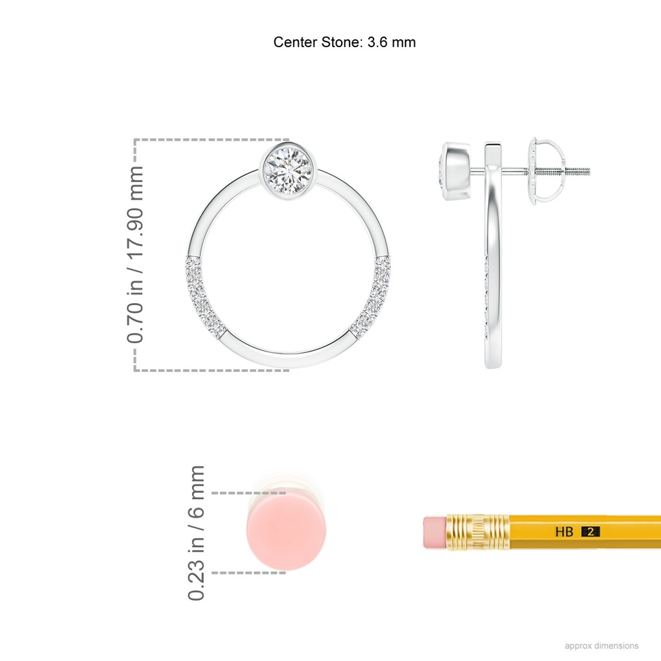 3.6mm HSI2 Bezel-Set Round Diamond Front-Back Stud Earrings in White Gold ruler