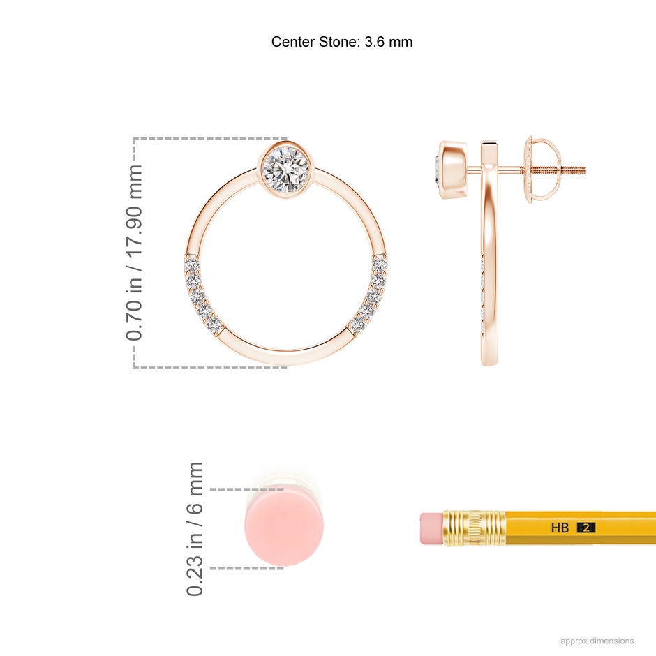 3.6mm IJI1I2 Bezel-Set Round Diamond Front-Back Stud Earrings in Rose Gold ruler