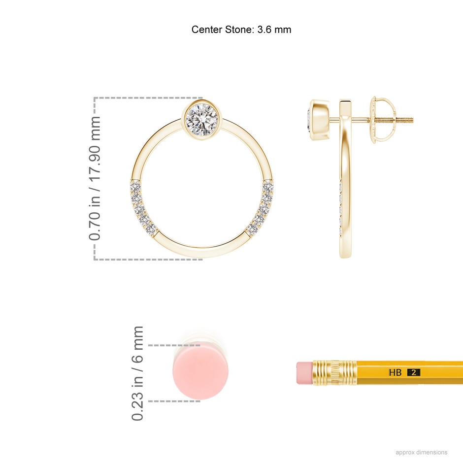 3.6mm IJI1I2 Bezel-Set Round Diamond Front-Back Stud Earrings in Yellow Gold ruler