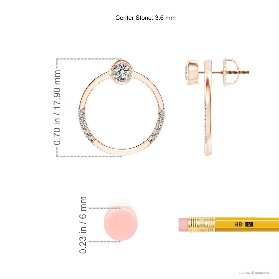 3.6mm KI3 Bezel-Set Round Diamond Front-Back Stud Earrings in Rose Gold ruler