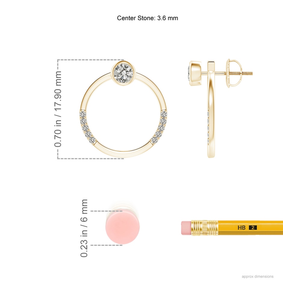 3.6mm KI3 Bezel-Set Round Diamond Front-Back Stud Earrings in Yellow Gold ruler