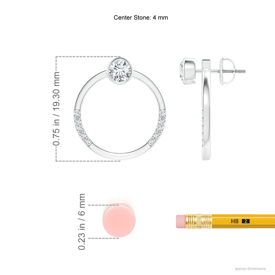 4mm GVS2 Bezel-Set Round Diamond Front-Back Stud Earrings in White Gold ruler