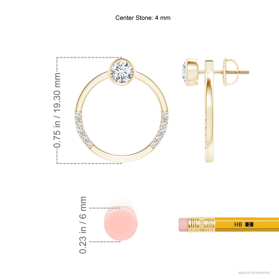 4mm GVS2 Bezel-Set Round Diamond Front-Back Stud Earrings in Yellow Gold ruler