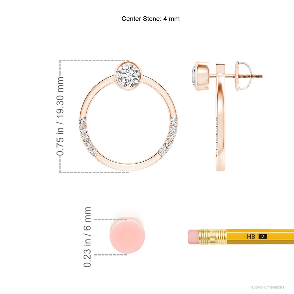 4mm HSI2 Bezel-Set Round Diamond Front-Back Stud Earrings in Rose Gold ruler