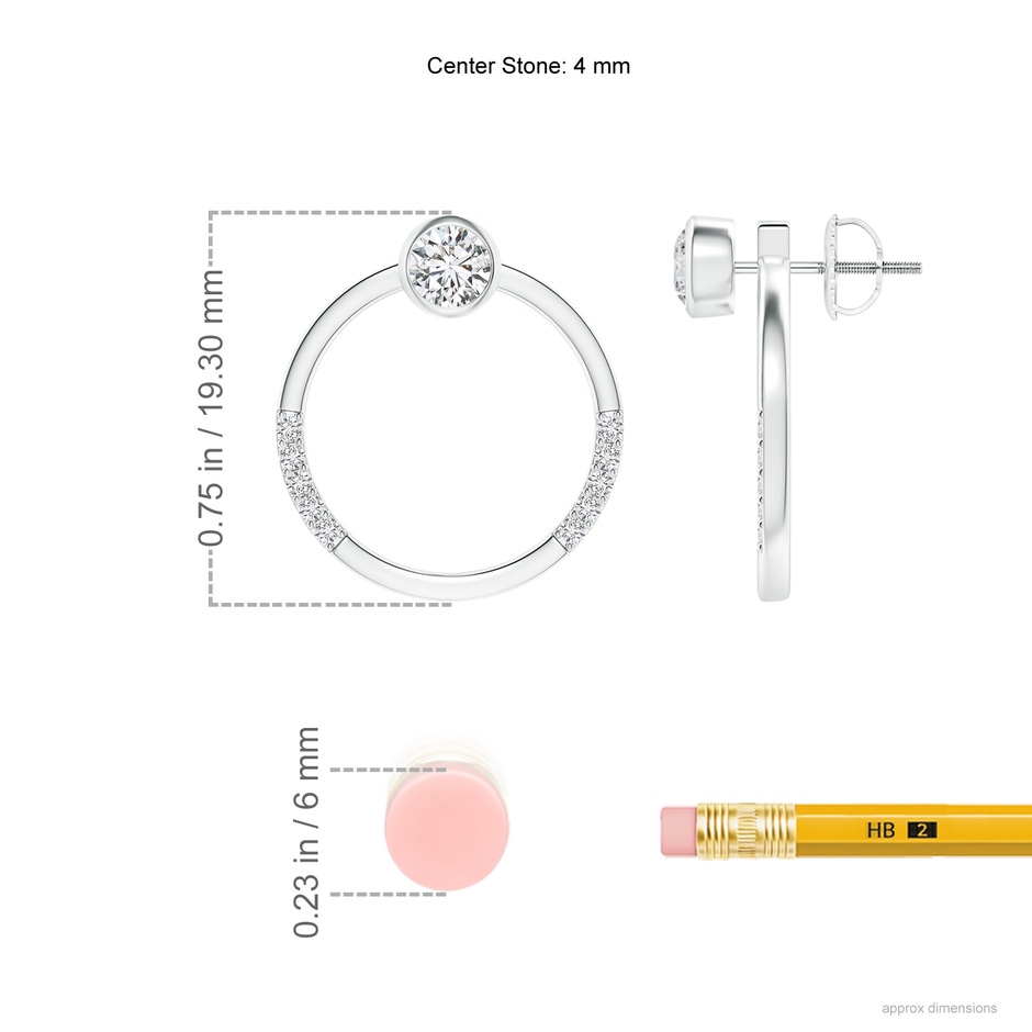 4mm HSI2 Bezel-Set Round Diamond Front-Back Stud Earrings in White Gold ruler