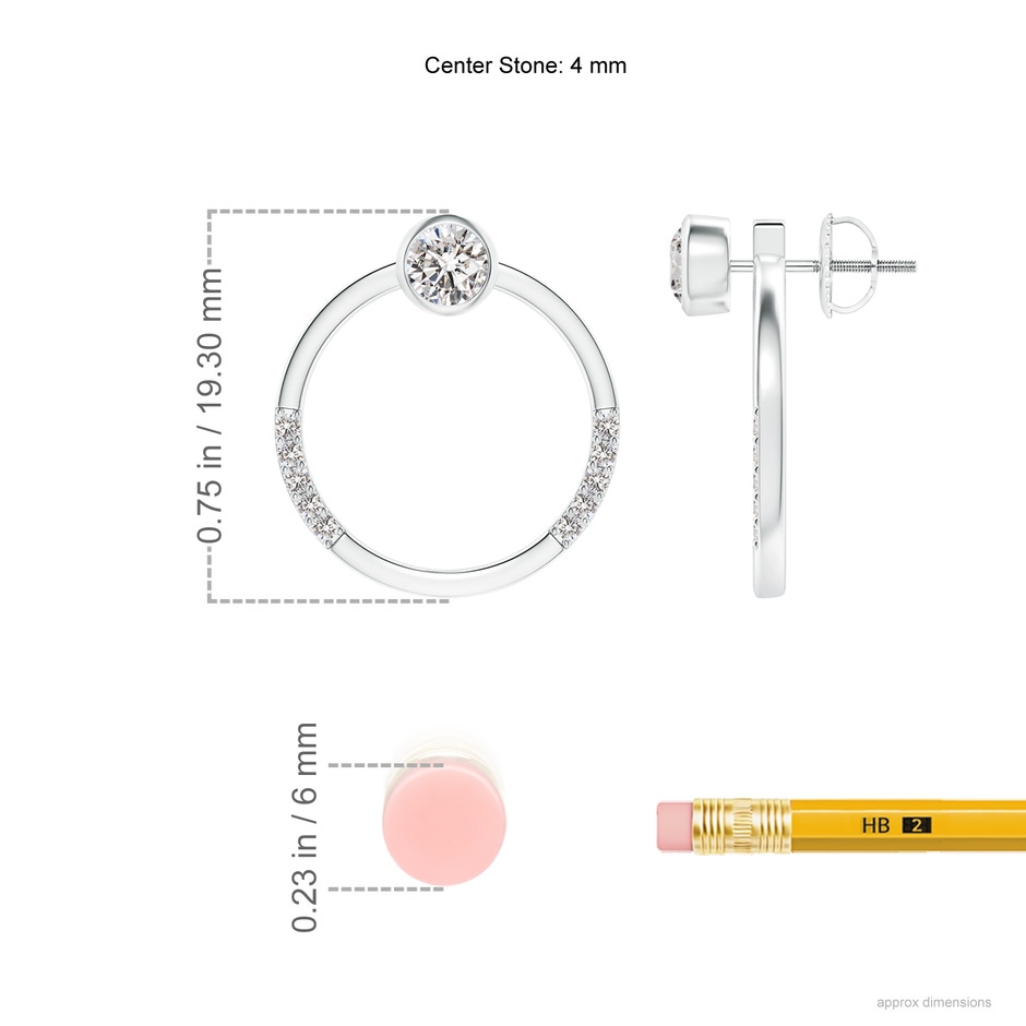 4mm IJI1I2 Bezel-Set Round Diamond Front-Back Stud Earrings in White Gold ruler