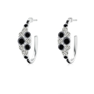 3.1mm A White & Black Diamond Clustre Asymmetrical Hoop Earrings in S999 Silver