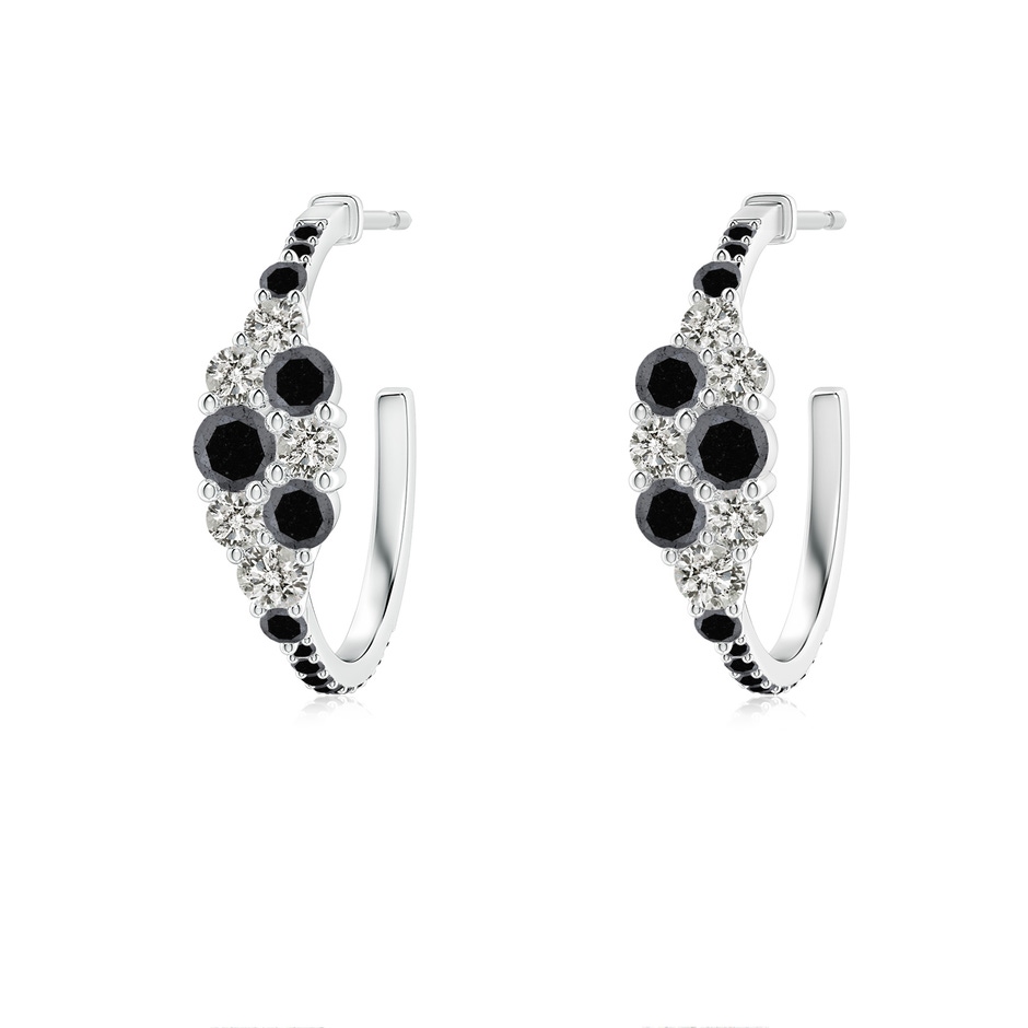 3.1mm A White & Black Diamond Cluster Asymmetrical Hoop Earrings in White Gold 