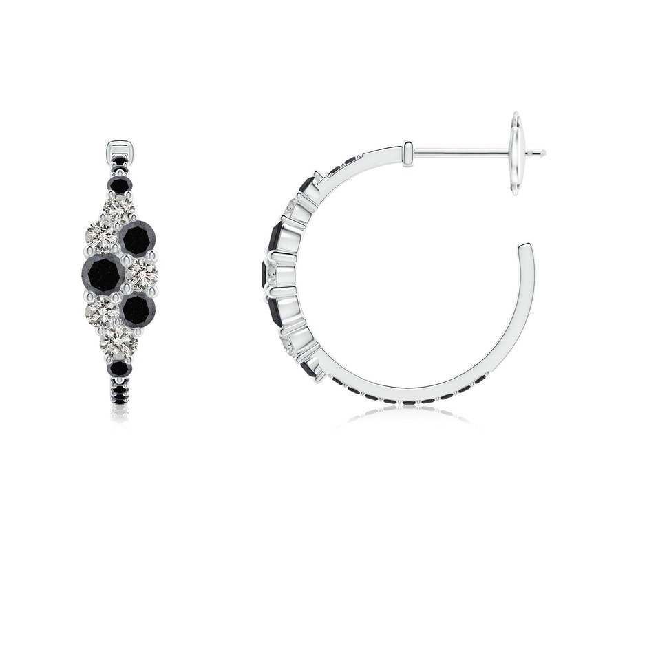 3.1mm A White & Black Diamond Cluster Asymmetrical Hoop Earrings in White Gold side 199