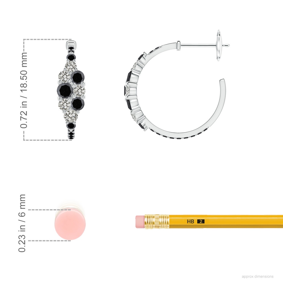 3.1mm A White & Black Diamond Cluster Asymmetrical Hoop Earrings in White Gold ruler