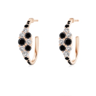 3.1mm AA White & Black Diamond Clustre Asymmetrical Hoop Earrings in Rose Gold