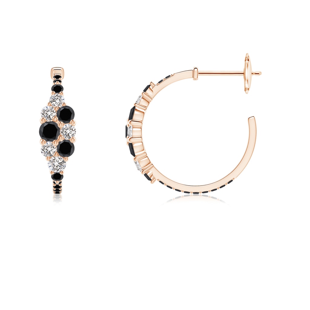3.1mm AA White & Black Diamond Clustre Asymmetrical Hoop Earrings in Rose Gold - side 199