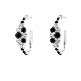 3.1mm AA White & Black Diamond Cluster Asymmetrical Hoop Earrings in White Gold