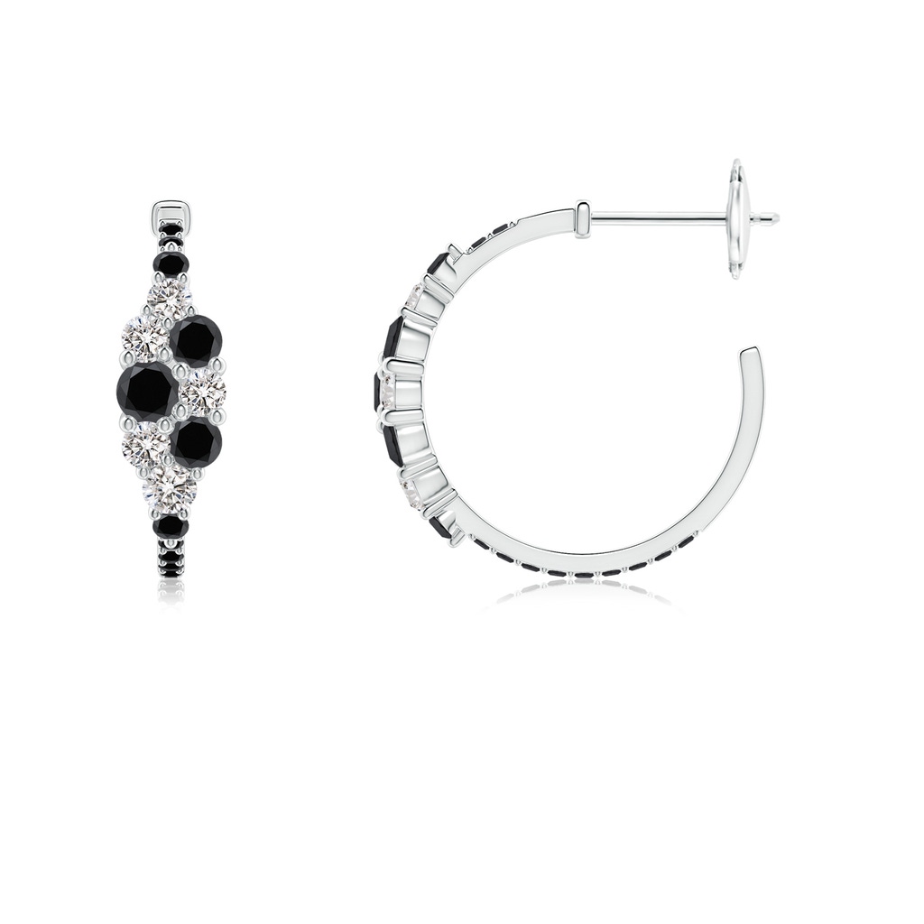 3.1mm AA White & Black Diamond Clustre Asymmetrical Hoop Earrings in White Gold - side 199