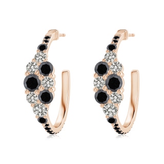 4mm A White & Black Diamond Clustre Asymmetrical Hoop Earrings in Rose Gold