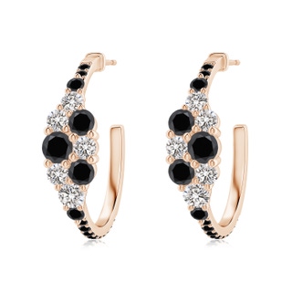 4mm AA White & Black Diamond Clustre Asymmetrical Hoop Earrings in Rose Gold