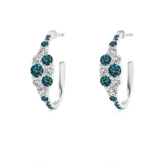 3.1mm AA White & Blue Diamond Clustre Asymmetrical Hoop Earrings in S999 Silver