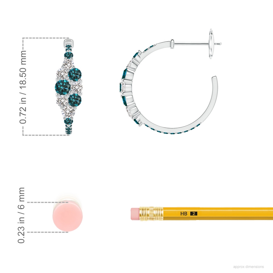 3.1mm AA White & Blue Diamond Cluster Asymmetrical Hoop Earrings in White Gold ruler
