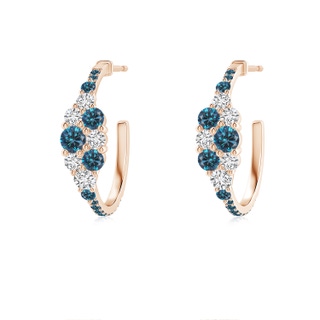 3.1mm AAA White & Blue Diamond Cluster Asymmetrical Hoop Earrings in Rose Gold