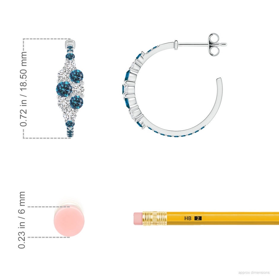 3.1mm AAA White & Blue Diamond Cluster Asymmetrical Hoop Earrings in S999 Silver ruler