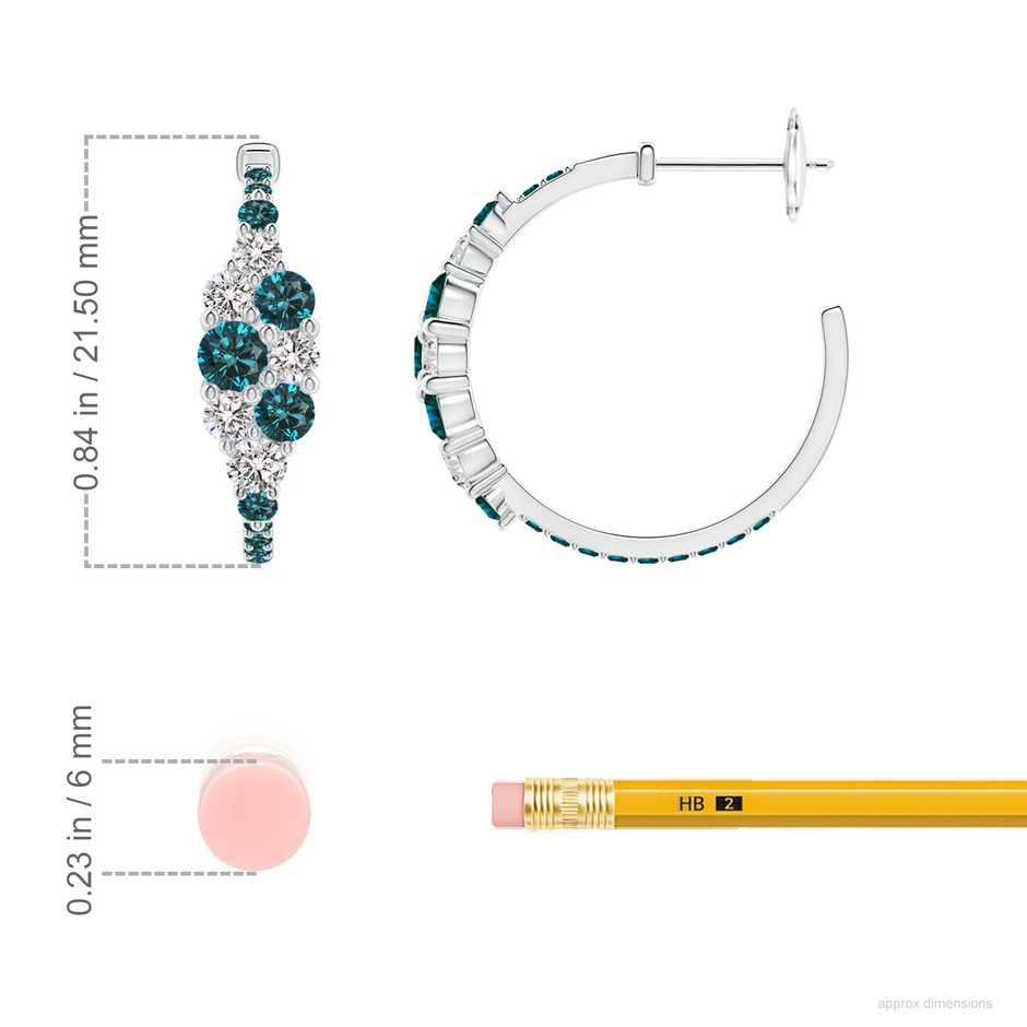 3.5mm AA White & Blue Diamond Cluster Asymmetrical Hoop Earrings in White Gold ruler