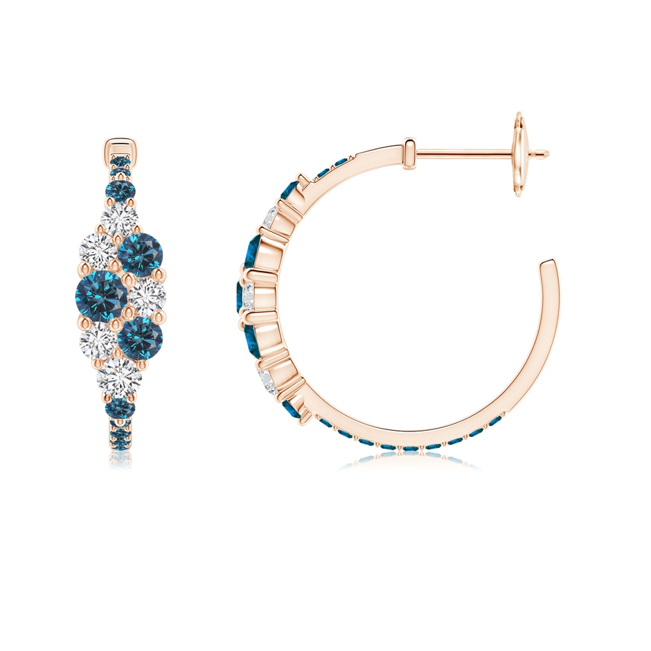 3.5mm AAA White & Blue Diamond Cluster Asymmetrical Hoop Earrings in Rose Gold side 199