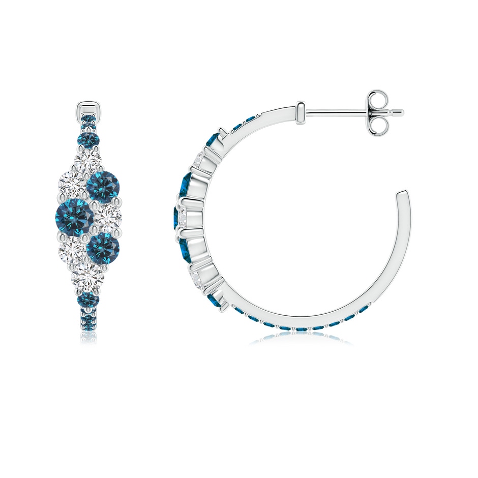 3.5mm AAA White & Blue Diamond Cluster Asymmetrical Hoop Earrings in S999 Silver side 199