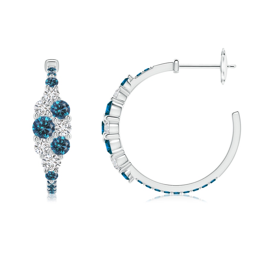 3.5mm AAA White & Blue Diamond Cluster Asymmetrical Hoop Earrings in White Gold side 199