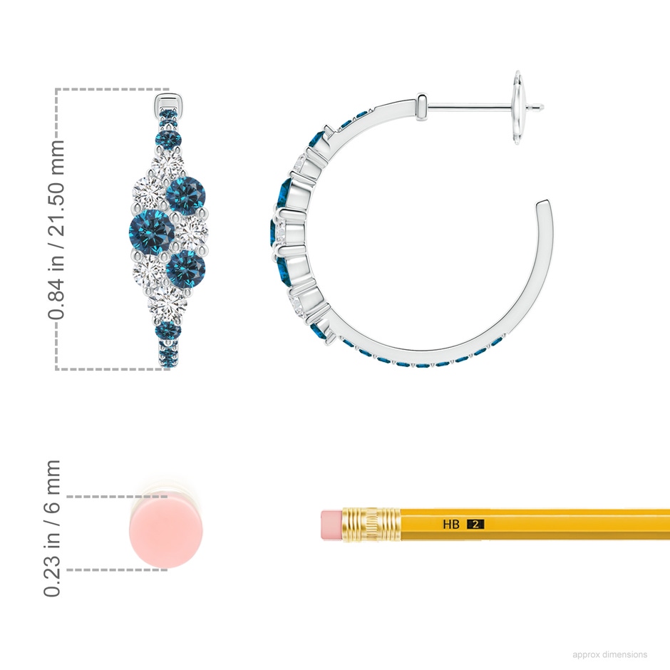 3.5mm AAA White & Blue Diamond Cluster Asymmetrical Hoop Earrings in White Gold ruler