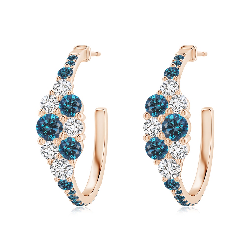4mm AAA White & Blue Diamond Clustre Asymmetrical Hoop Earrings in Rose Gold