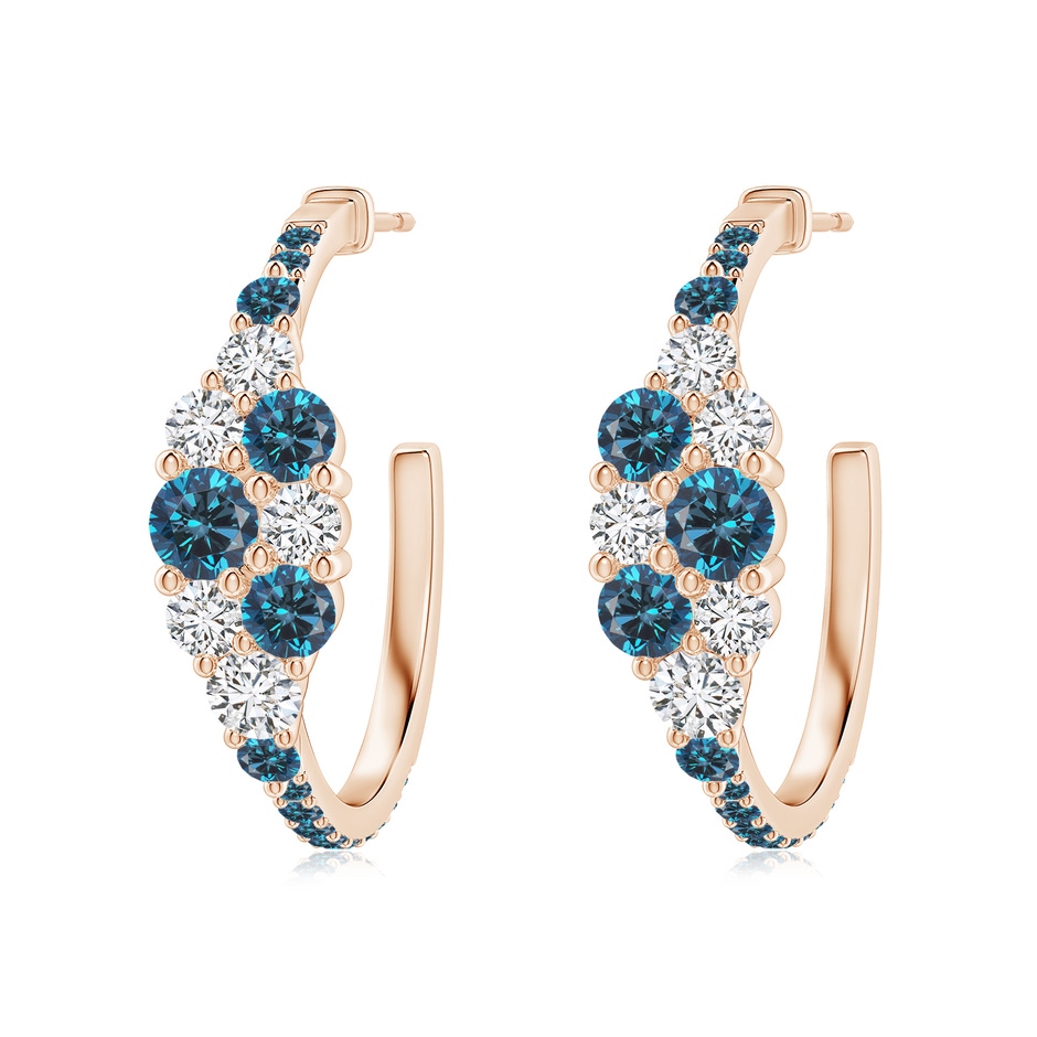 4mm AAA White & Blue Diamond Clustre Asymmetrical Hoop Earrings in Rose Gold 