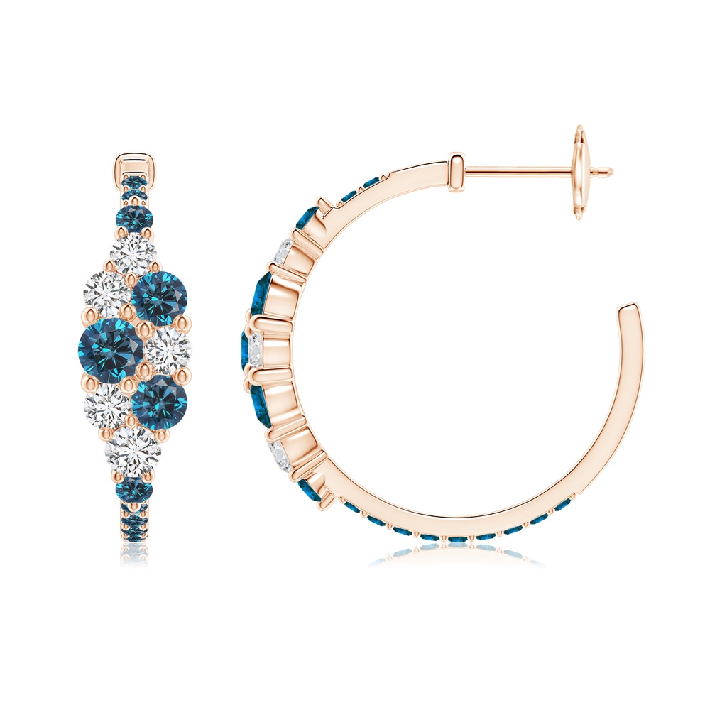 4mm AAA White & Blue Diamond Clustre Asymmetrical Hoop Earrings in Rose Gold - side 199